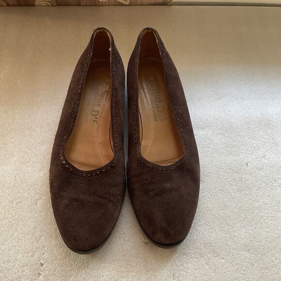 Vintage Harold's Shoes Women US 6.5 B Brown Suede Leather Slip On Flats Italy‎ - Picture 2 of 10